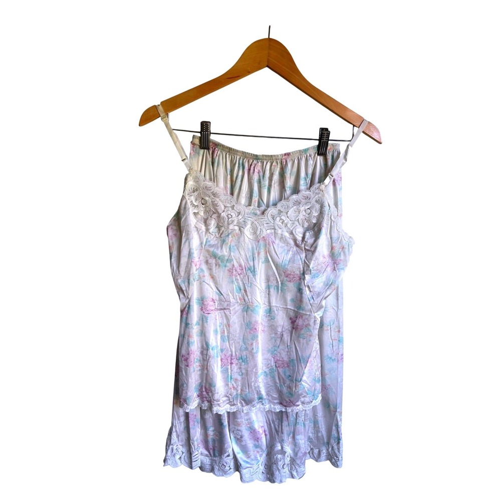 Vtg Vanity Fair Floral Lace Camisole and Half Slip Set White Pastel Size 34 S - Picture 1 of 13